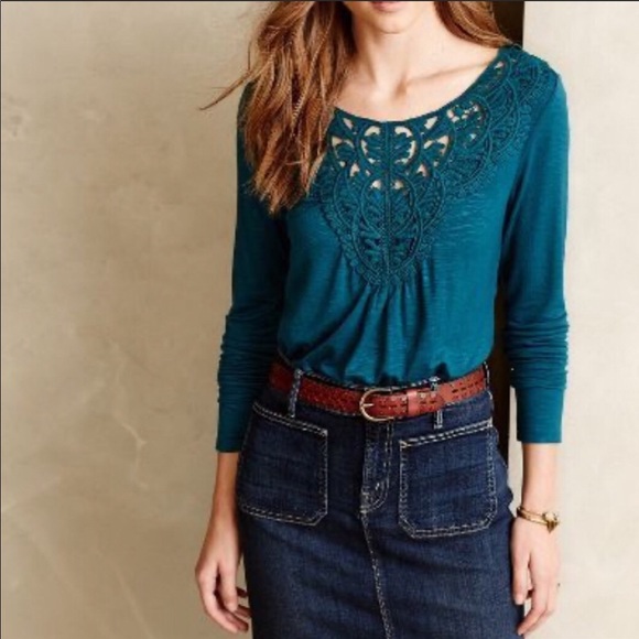 Anthropologie Tops - Anthropologie brand beautiful teal lacey top 🦚